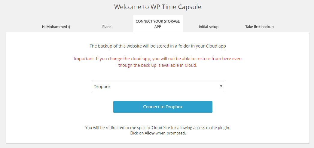WP TIME CAPSULE DROPBOX CHOICE